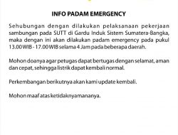 Adanya Pekerjaan di Gardu Induk Sistem Sumatera-Bangka, Babel Alami Pemadaman Listrik 4 Jam