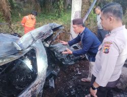 Feri Tewas Hangus Terbakar Usai Mobil Dikendarainya Seruduk Tiang Listrik di Desa Pergam
