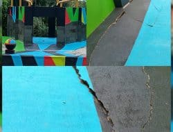 Belum Selesai Dibangun, Lantai Gerbang Gapura di Desa Air Bara Senilai Rp1,2 M Retak