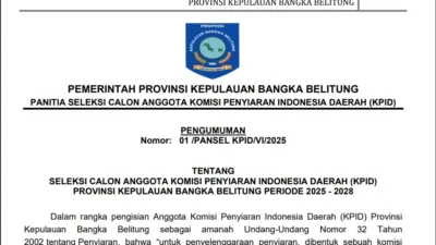 Pemprov Babel Buka Seleksi Anggota KPID 2025-2028