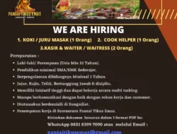 Pantai Tikus Emas Buka Lowongan Kerja  untuk Koki, Cook Helper, Waiter dan  Kasir
