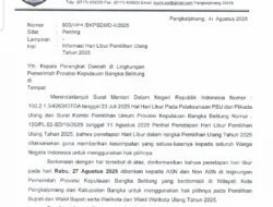 Penjabat Sekda Babel Keluarkan Edaran Libur Pilkada Ulang untuk ASN dan Non ASN Pemprov Babel Domisili Kabupaten Bangka dan Kota Pangkalpinang