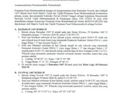 Muhammadiyah Tetapkan Awal Ramadhan 18 Februari  dan Idul Fitri 20 Maret 2026